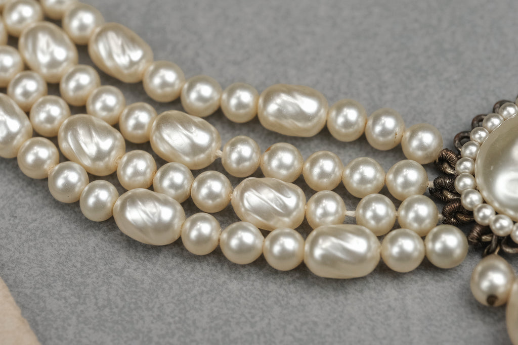 Vintage Louis Rousselet Glass Pearl Necklace & Matching Earrings Set