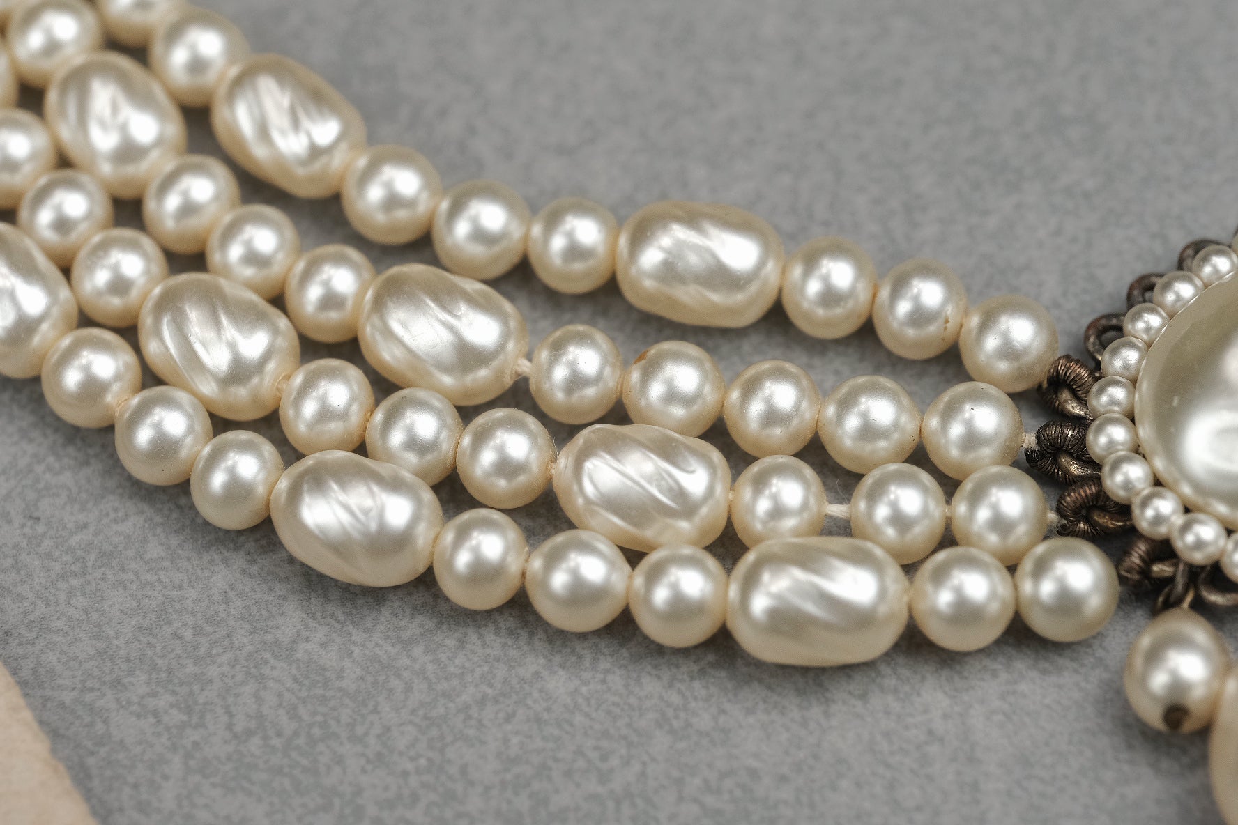 Vintage Louis Rousselet Glass Pearl Necklace & Matching Earrings Set