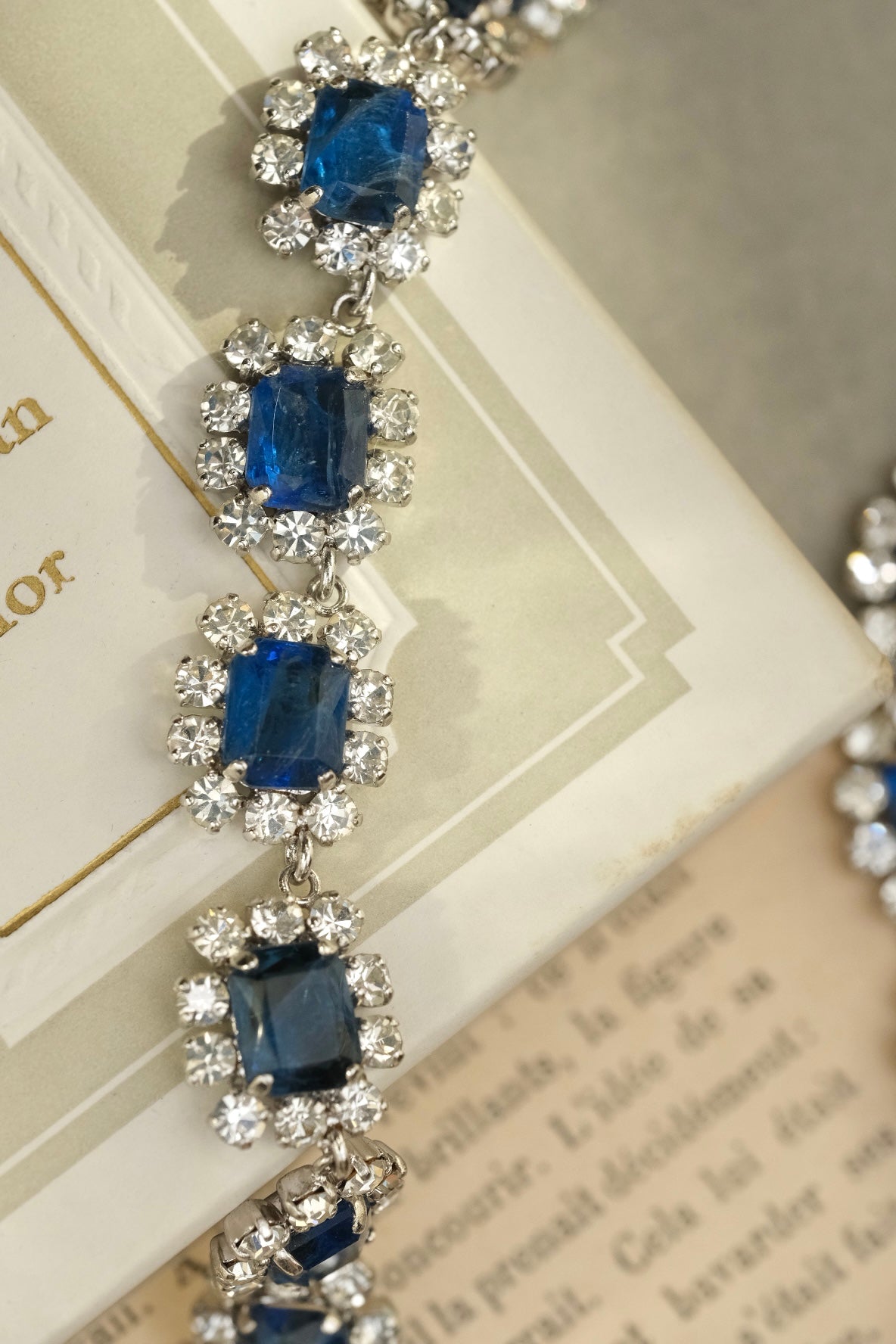 Vintage 70s Christian Dior Germany Sapphire Blue Flawed Glass Necklace & Bracelet