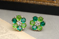 Vintage JOMAZ Green Crystal Floral Clip On Earrings