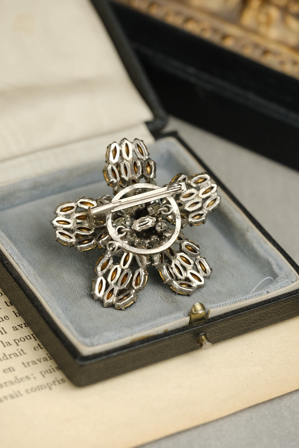 Vintage Roger Jean Pierre Emerald Green Rhinestone Flower Brooch | France | c.1950s–1960s