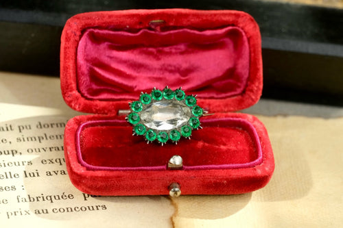 Georgian early 19th-century tested 9K gold green paste and likely rock crystal brooch front view