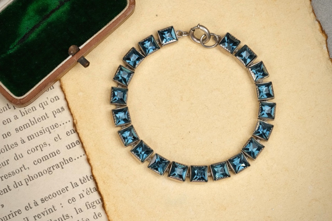 Art Deco Sapphire Blue Sterling Tennis Bracelet photo 1