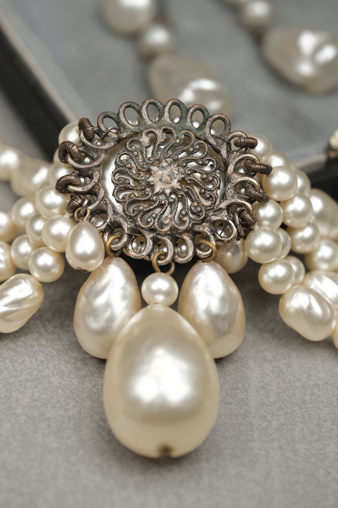 Vintage Louis Rousselet Glass Pearl Necklace & Matching Earrings Set