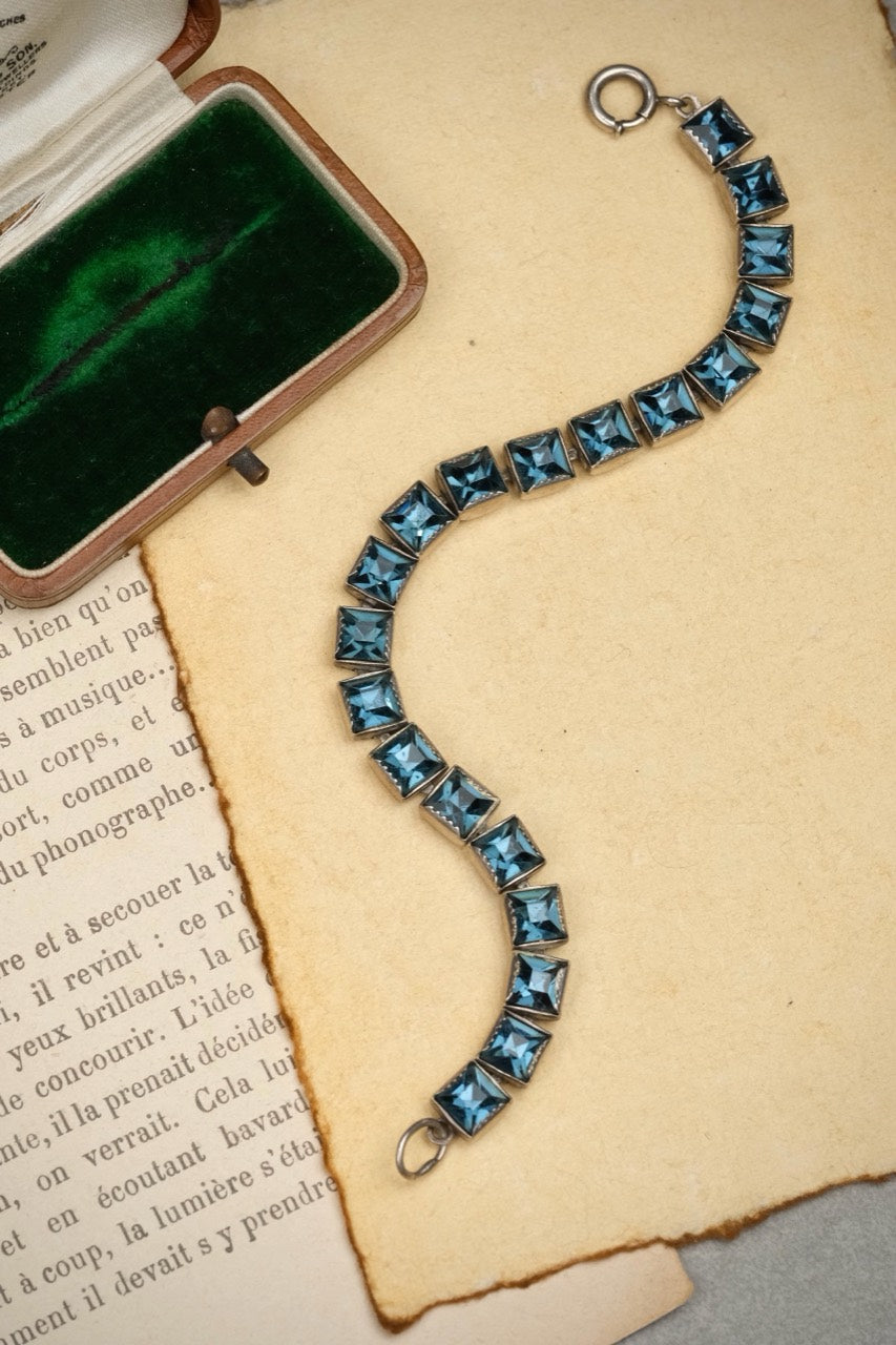 Art Deco Sapphire Blue Sterling Tennis Bracelet photo 2