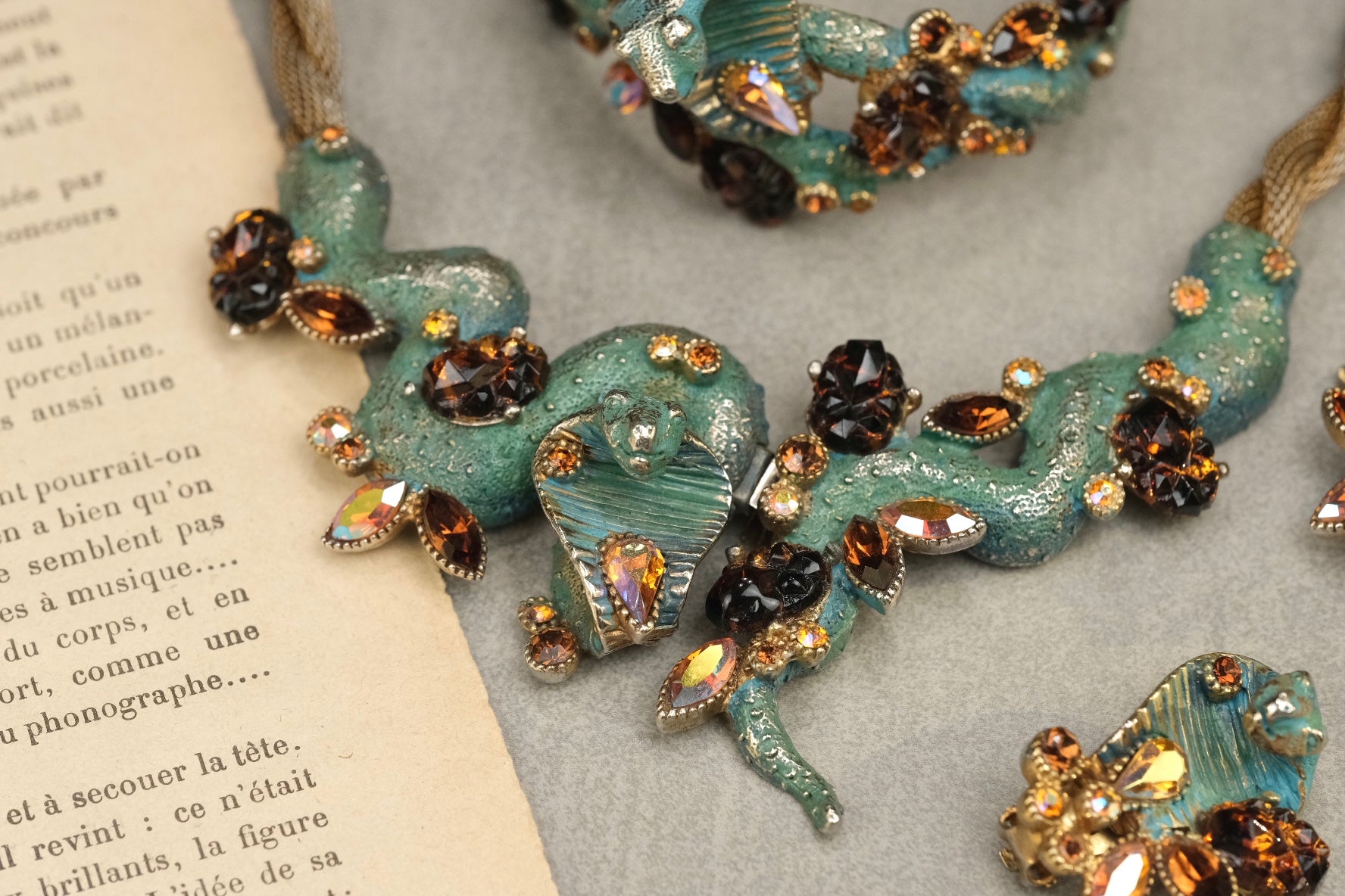 Vintage HAR snake necklace centerpiece with brown glass stones