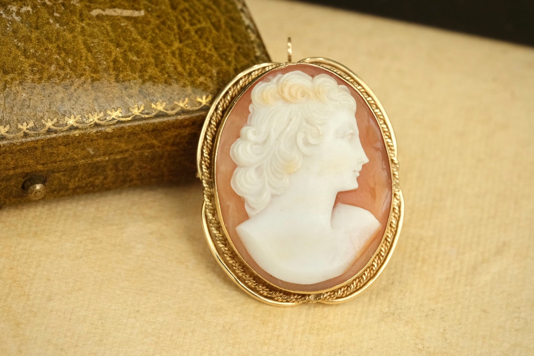 Carved cameo portrait detail