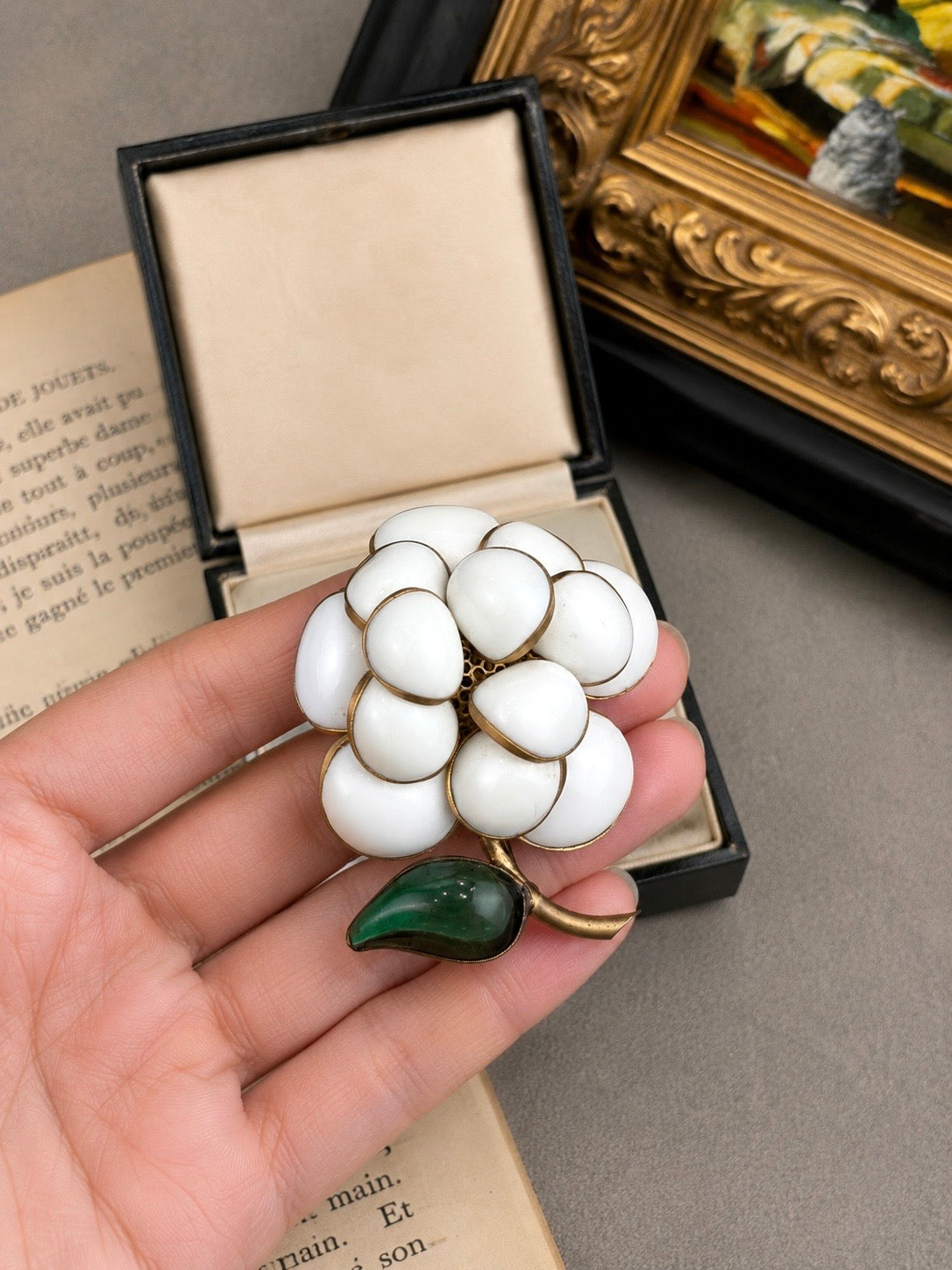 Vintage Maison Gripoix for Chanel White Gripoix Camellia Brooch | France Signed