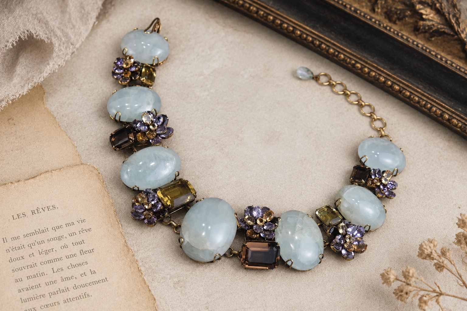 Vintage Iradj Moini Aquamarine & Mixed Quartz Statement Necklace