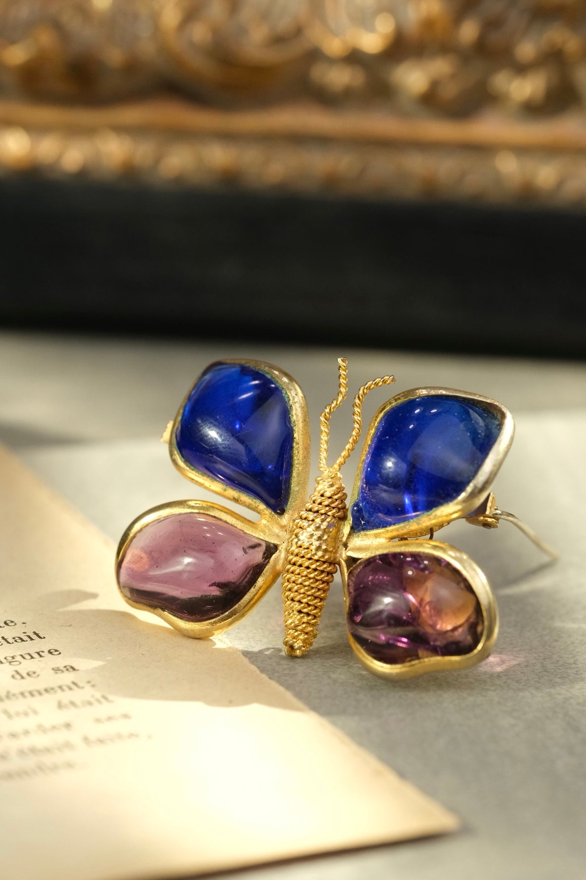 RARE Vintage early Yves Saint Laurent Gripoix Glass Butterfly Brooch