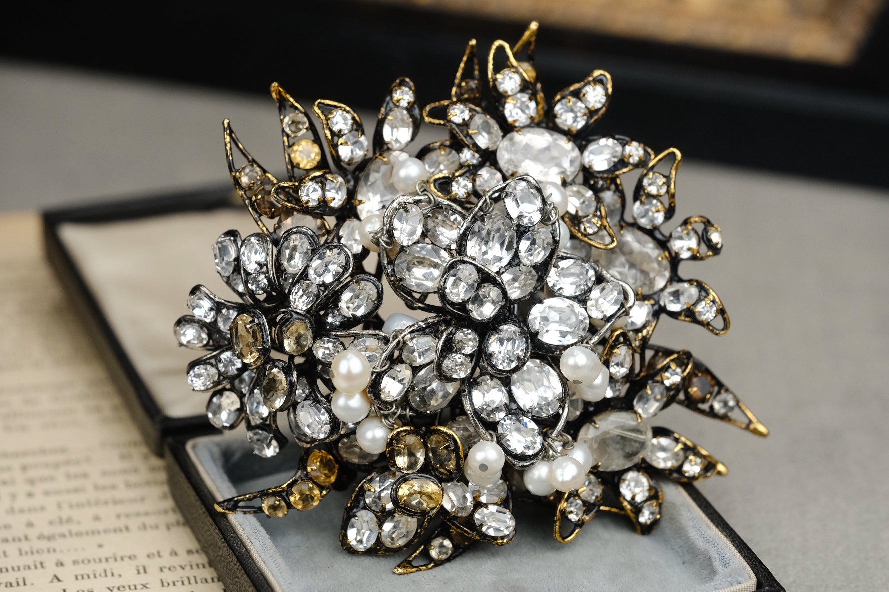 Vintage Iradj Moini Signed Giant Crystal Brooch with Natural Rock Crystal, Citrine & Pearls