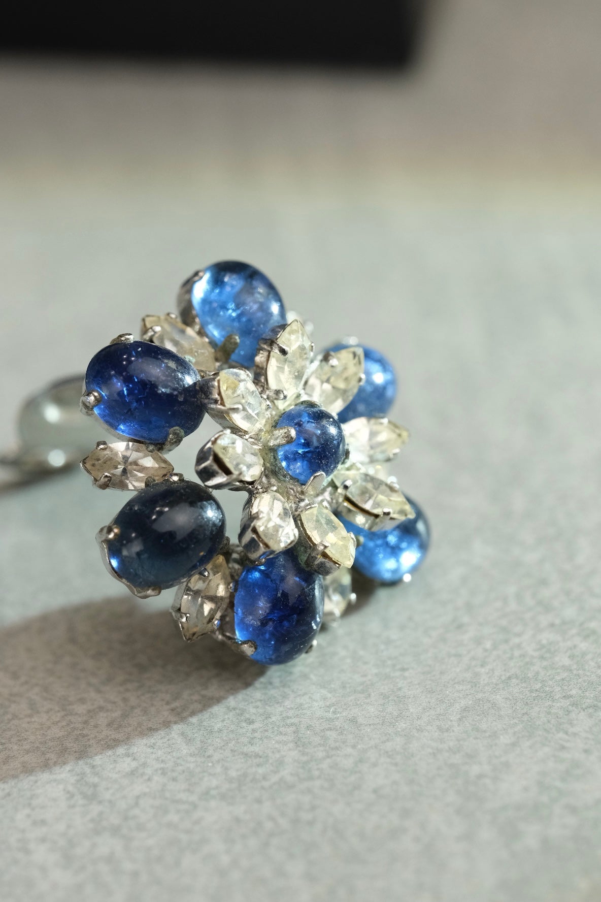 Vintage 1966 Christian Dior Germany Sapphire Blue Crackled Glass Clip On Earrings