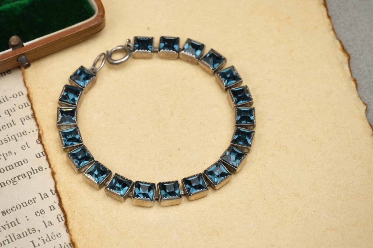 Art Deco Sapphire Blue Sterling Tennis Bracelet photo 3