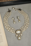 Vintage Louis Rousselet Glass Pearl Necklace & Matching Earrings Set