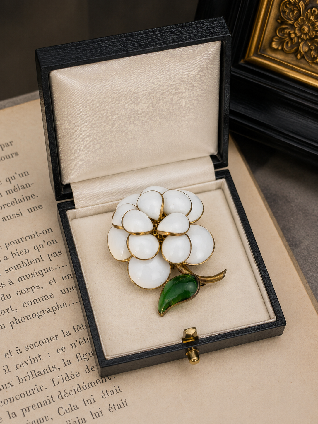 Vintage Maison Gripoix for Chanel White Gripoix Camellia Brooch | France Signed