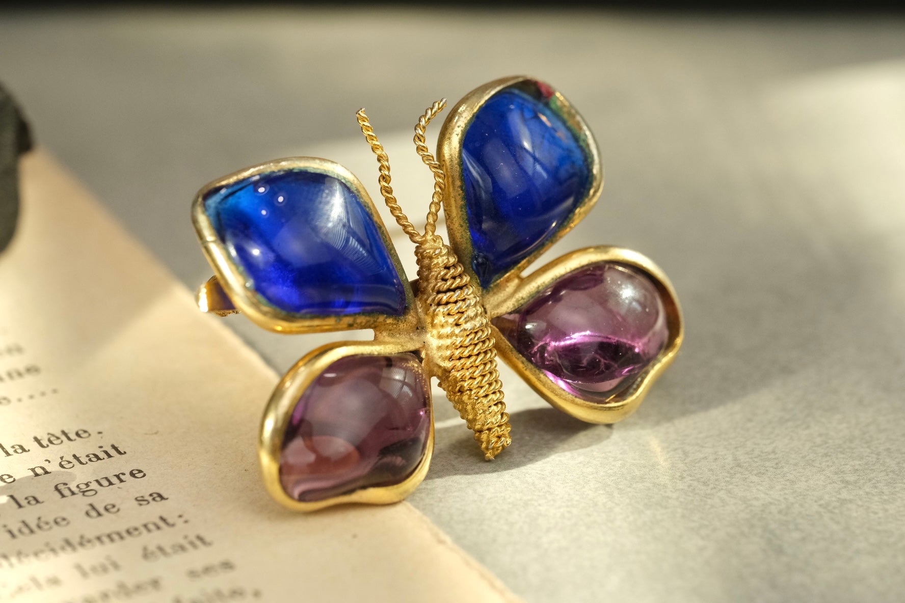 RARE Vintage early Yves Saint Laurent Gripoix Glass Butterfly Brooch