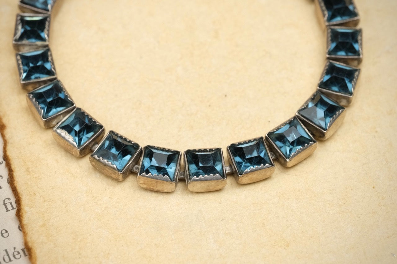 Art Deco Sapphire Blue Sterling Tennis Bracelet photo 4