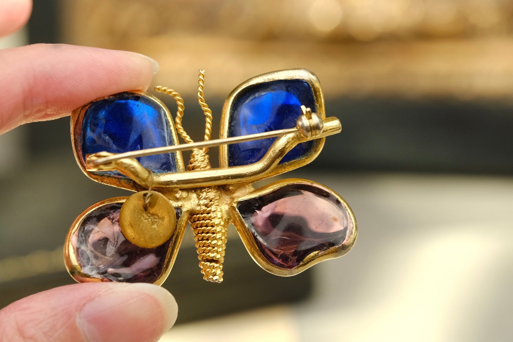 RARE Vintage early Yves Saint Laurent Gripoix Glass Butterfly Brooch
