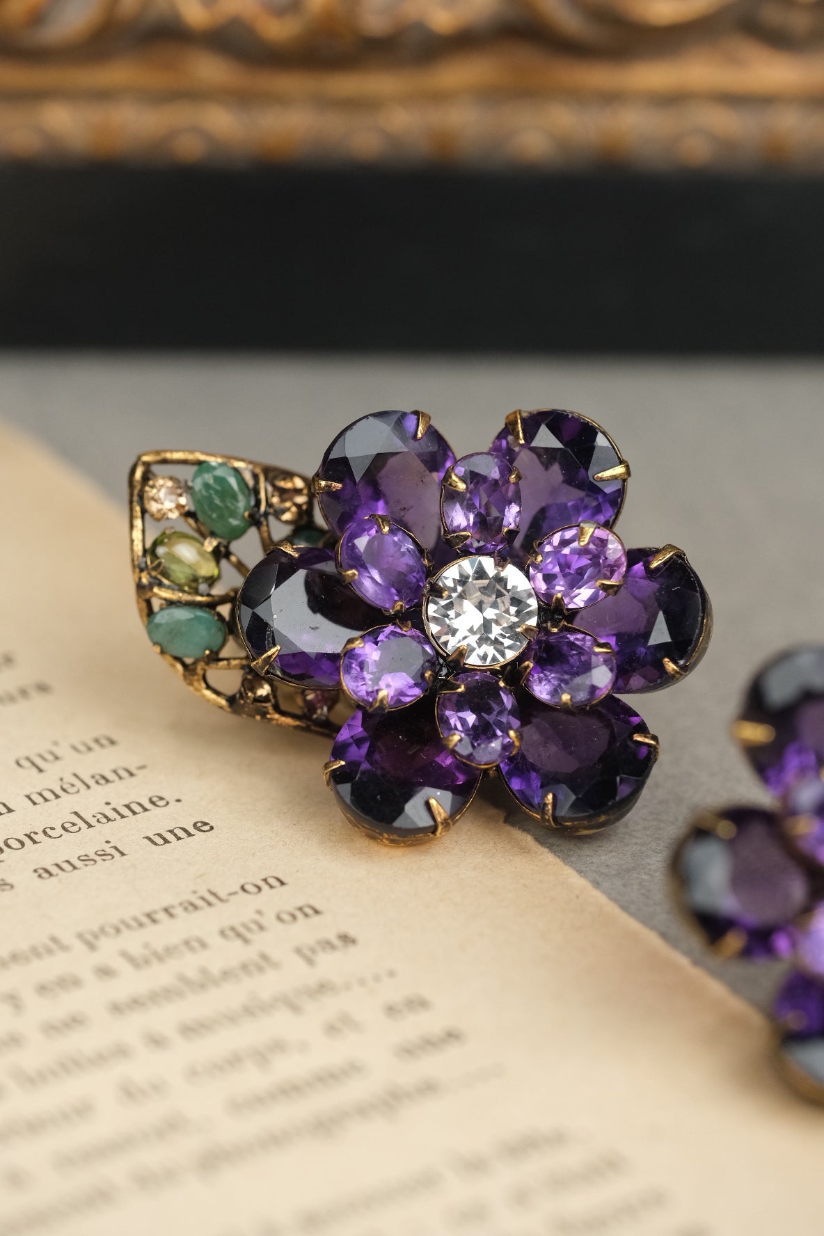 Vintage Iradj Moini Amethyst & Gemstone Floral Clip On Earrings