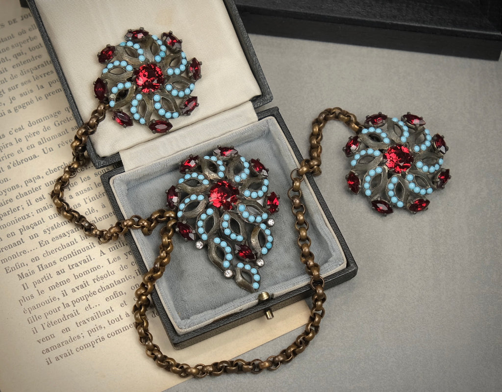 Rare 1930s Eisenberg Original Linked Dress Adornments – Book Piece, Fur Clip & Sew-On Ornaments