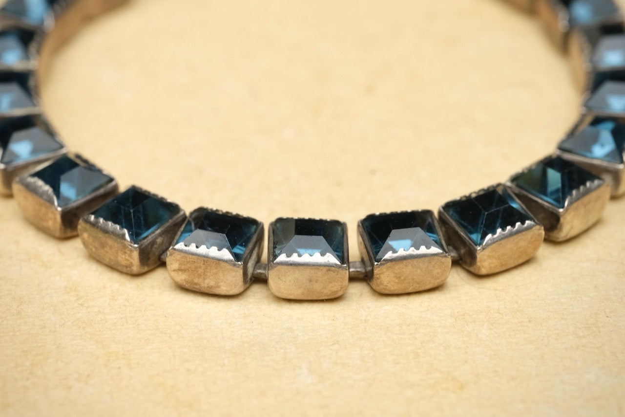 Art Deco Sapphire Blue Sterling Tennis Bracelet photo 5