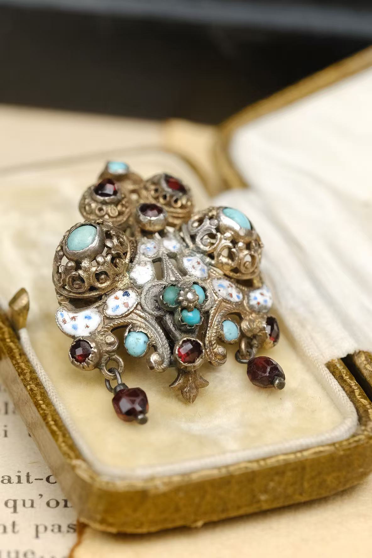 Austria-Hungary silver-gilt enamel turquoise convertible brooch pendant angled detail