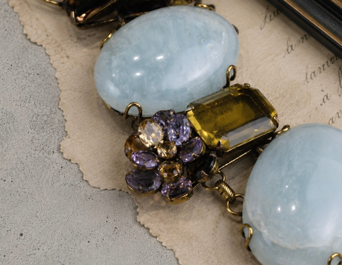 Vintage Iradj Moini Aquamarine & Mixed Quartz Statement Necklace