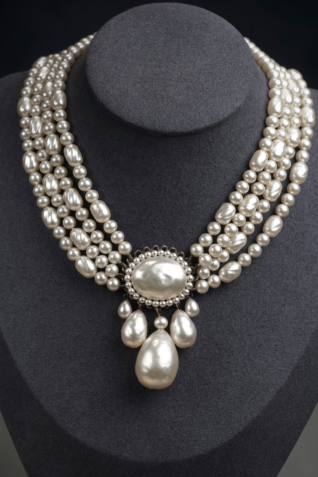 Vintage Louis Rousselet Glass Pearl Necklace & Matching Earrings Set