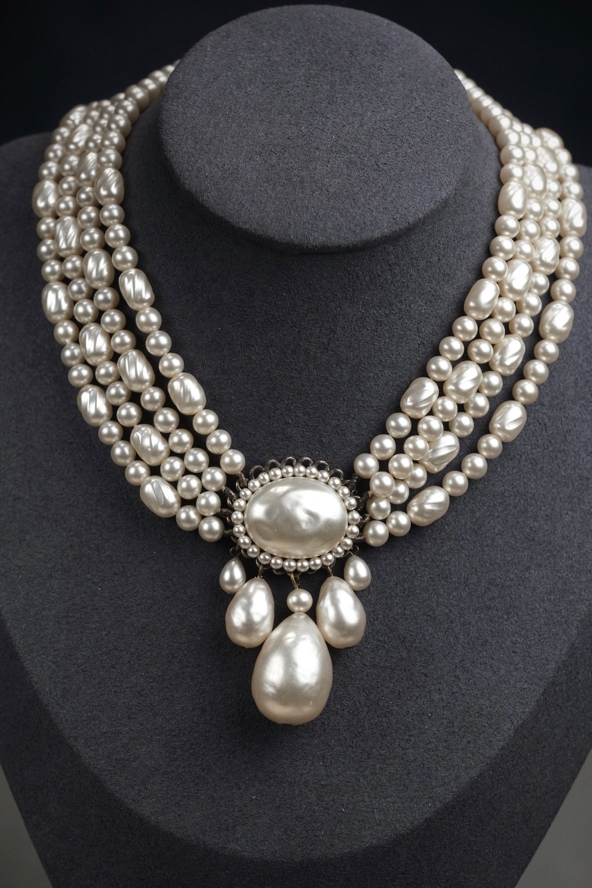 Vintage Louis Rousselet Glass Pearl Necklace & Matching Earrings Set