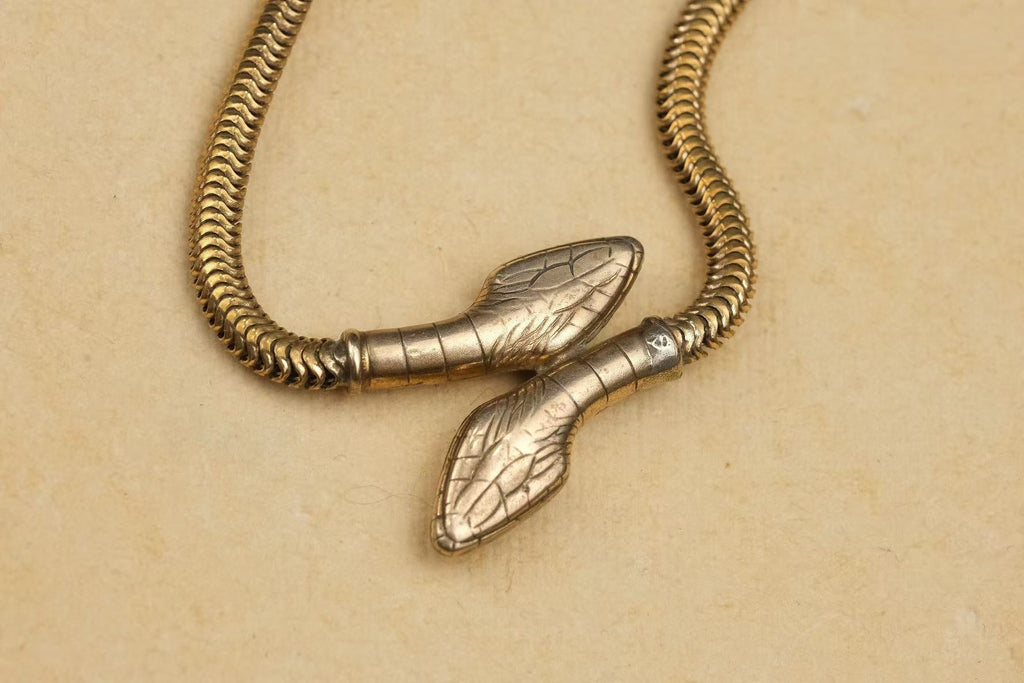 circa 1930s gold-plated double-headed snake necklace reverse detail