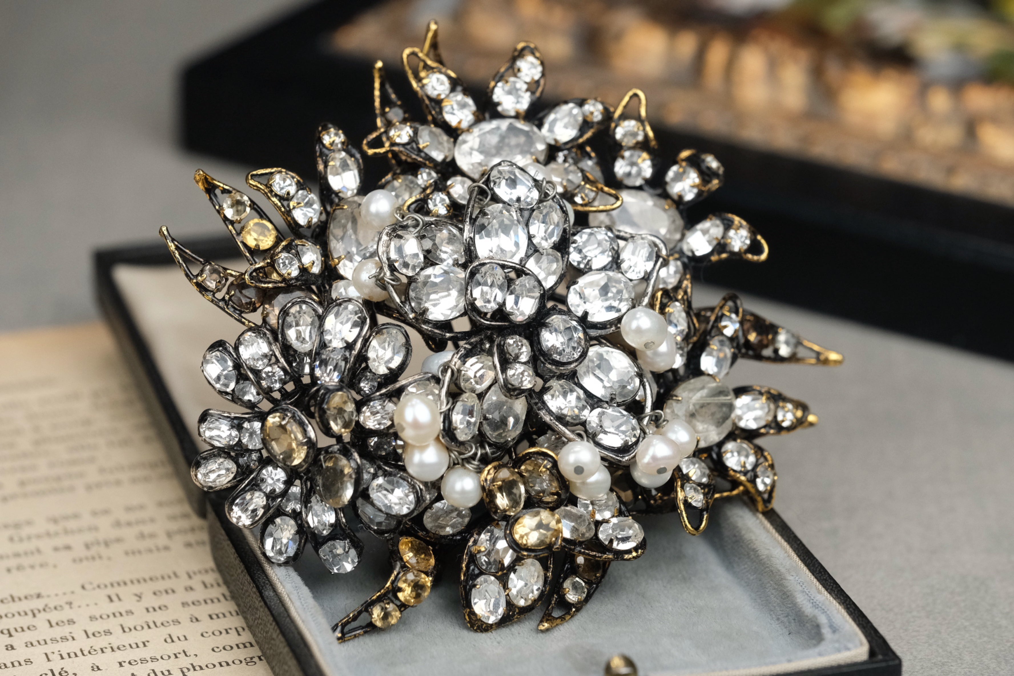 Vintage Iradj Moini Signed Giant Crystal Brooch with Natural Rock Crystal, Citrine & Pearls