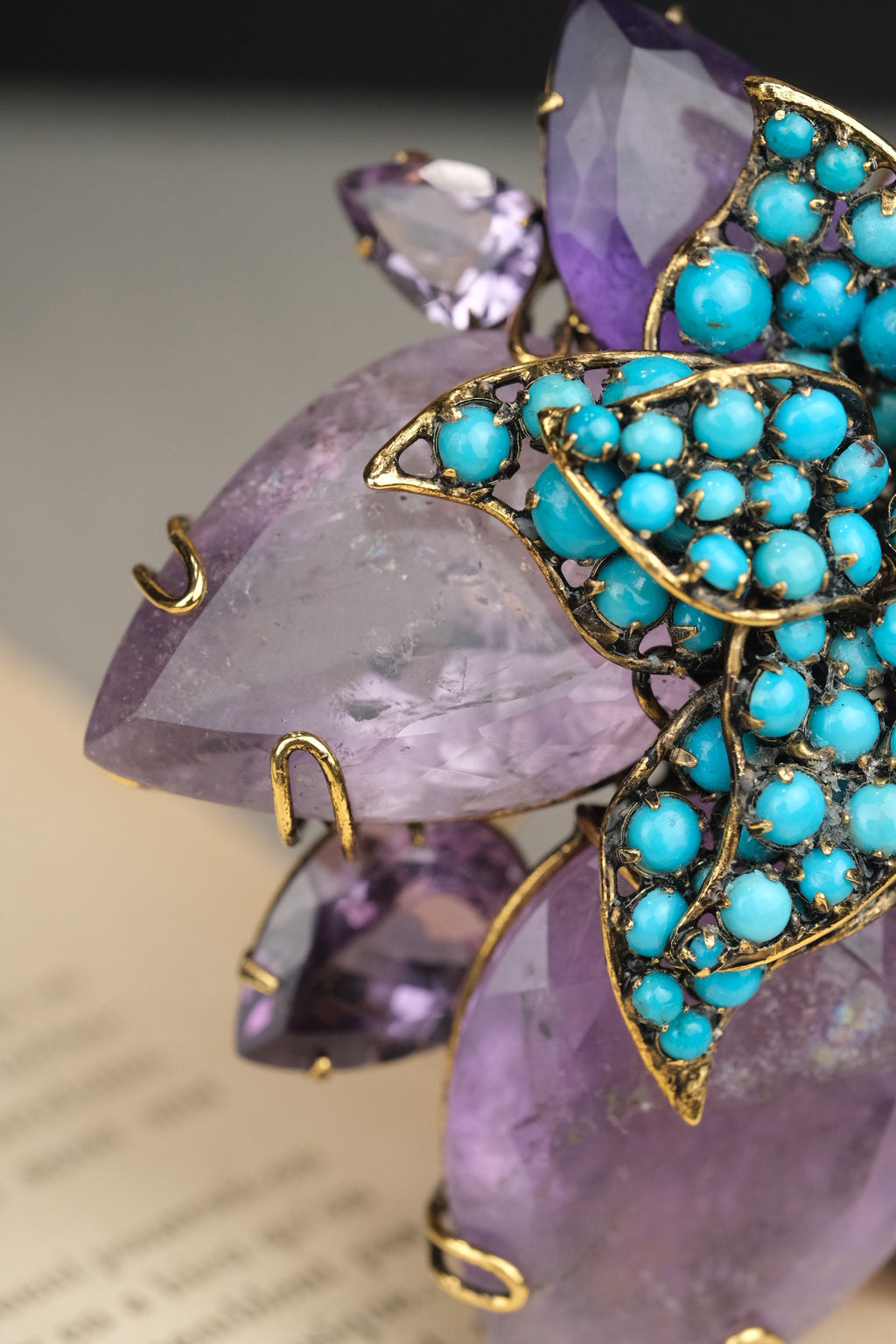 Vintage Iradj Moini Amethyst & Turquoise Brooch