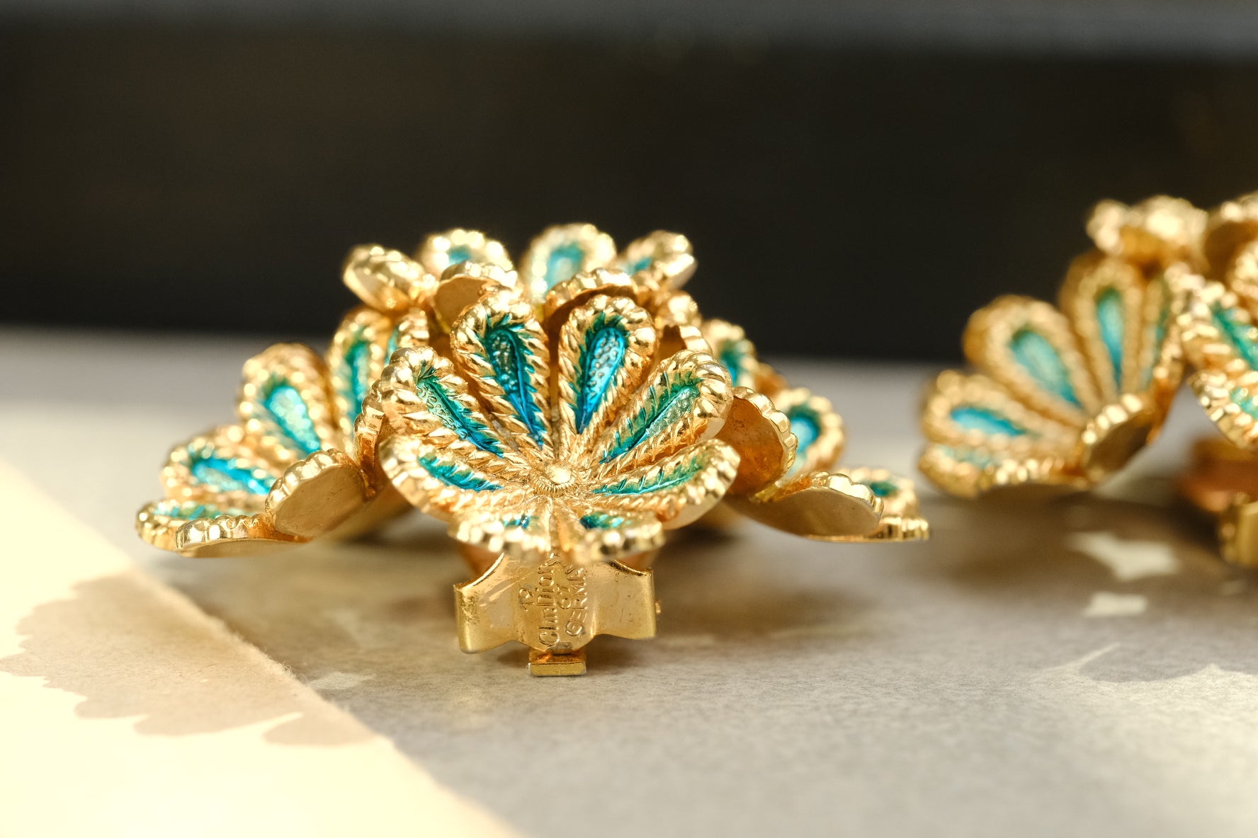 Vintage 1967 Christian Dior Germany Enamel Floral Cluster Clip On Earrings