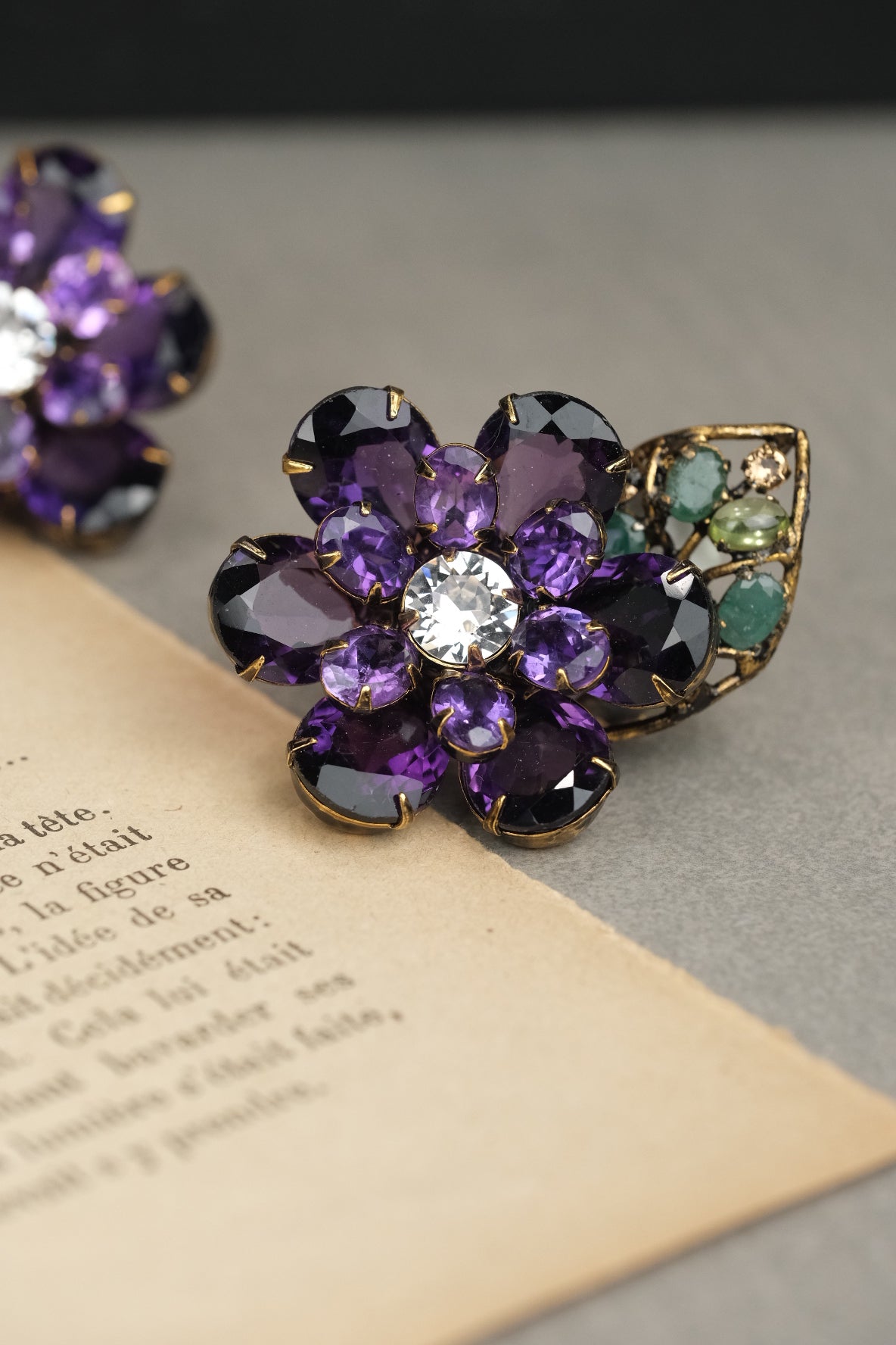 Vintage Iradj Moini Amethyst & Gemstone Floral Clip On Earrings