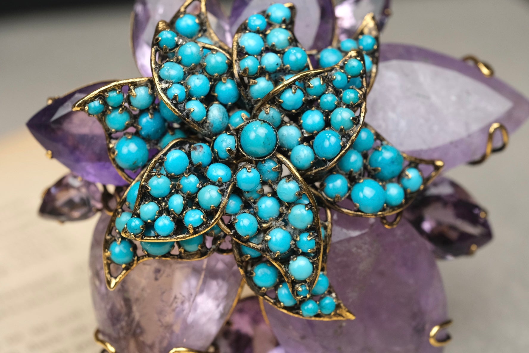 Vintage Iradj Moini Amethyst & Turquoise Brooch