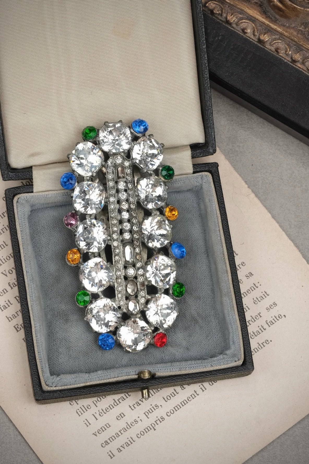 Vintage Eisenberg Original Large Crystal Dress Clip Multicolor Rhinestones