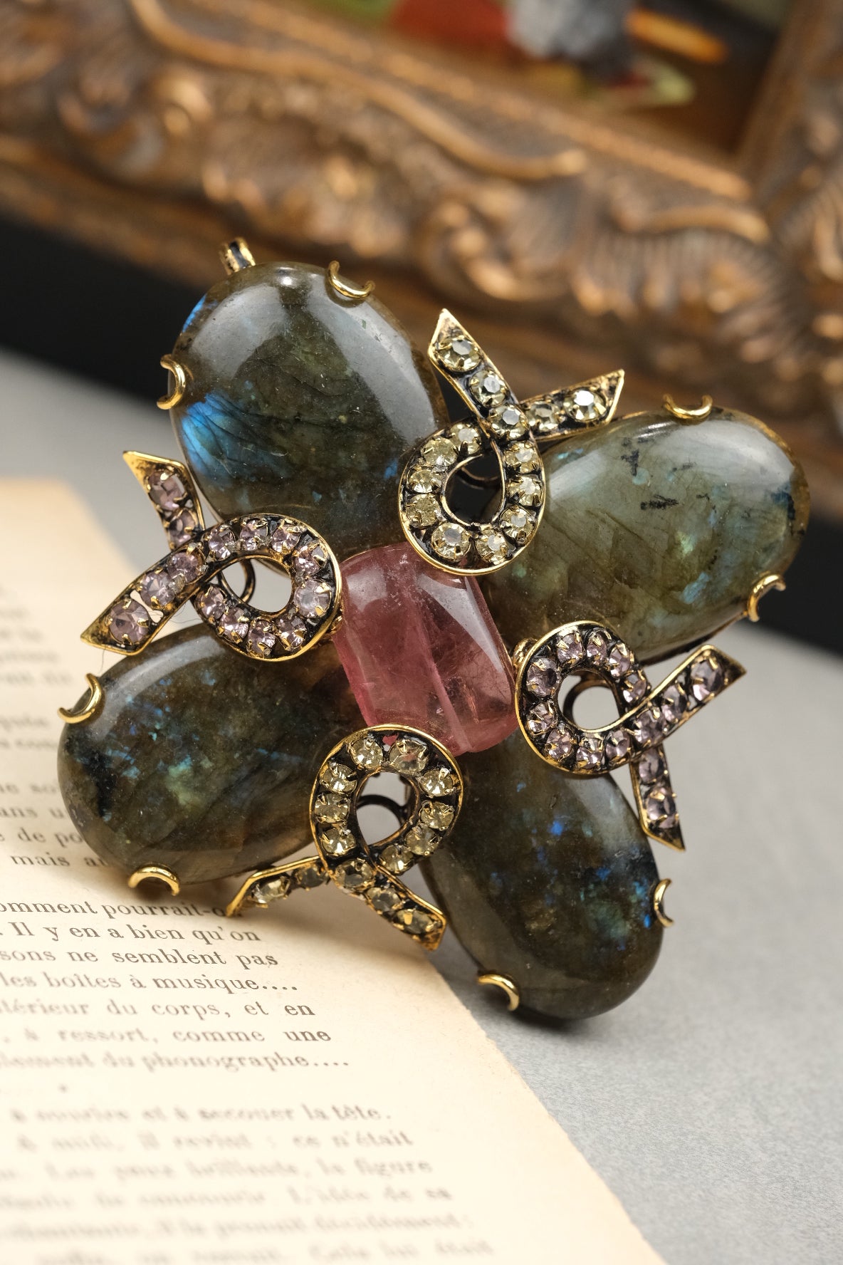 Vintage Iradj Moini Labradorite Pink Gemstone Brooch/Pendant