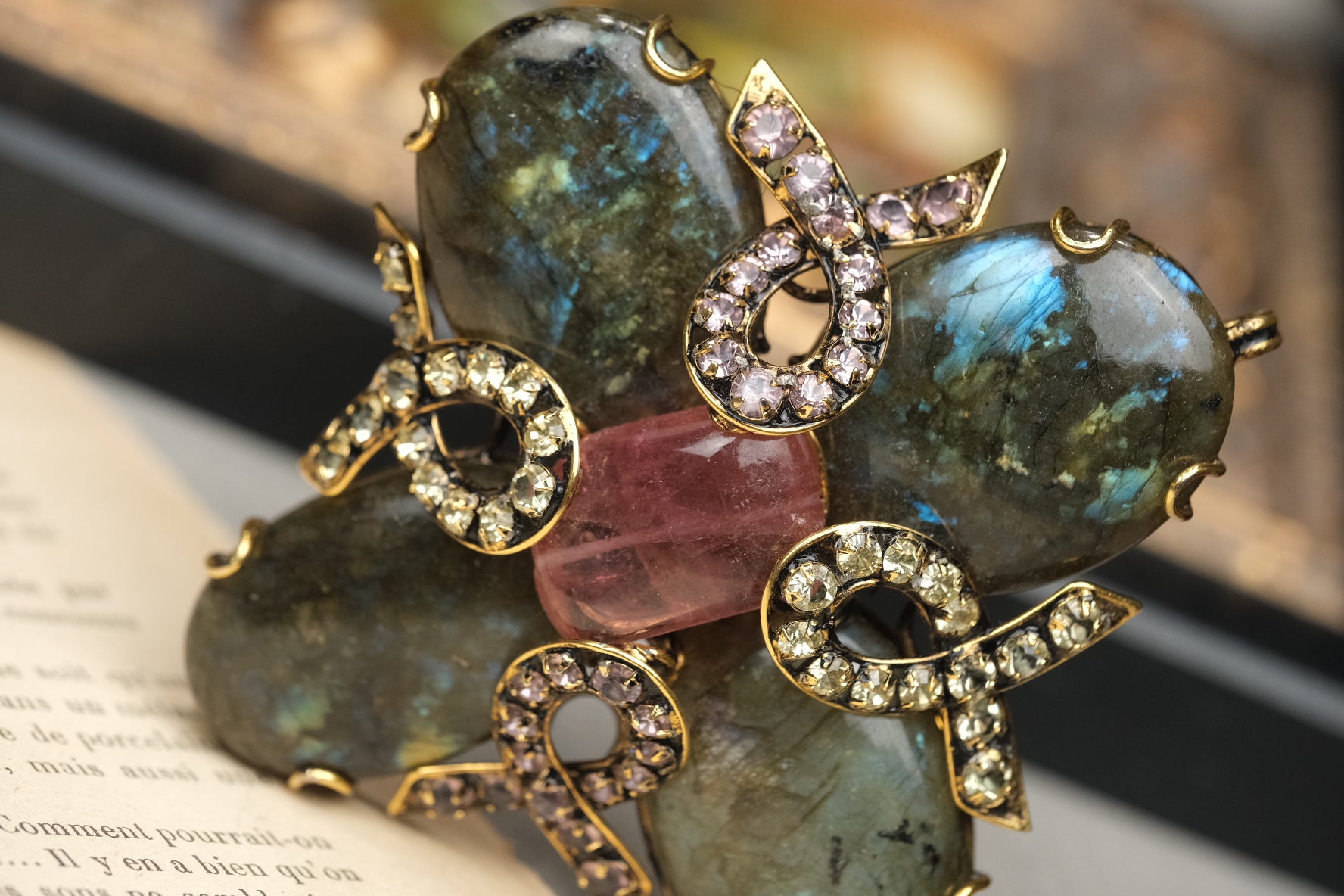 Vintage Iradj Moini Labradorite Pink Gemstone Brooch/Pendant