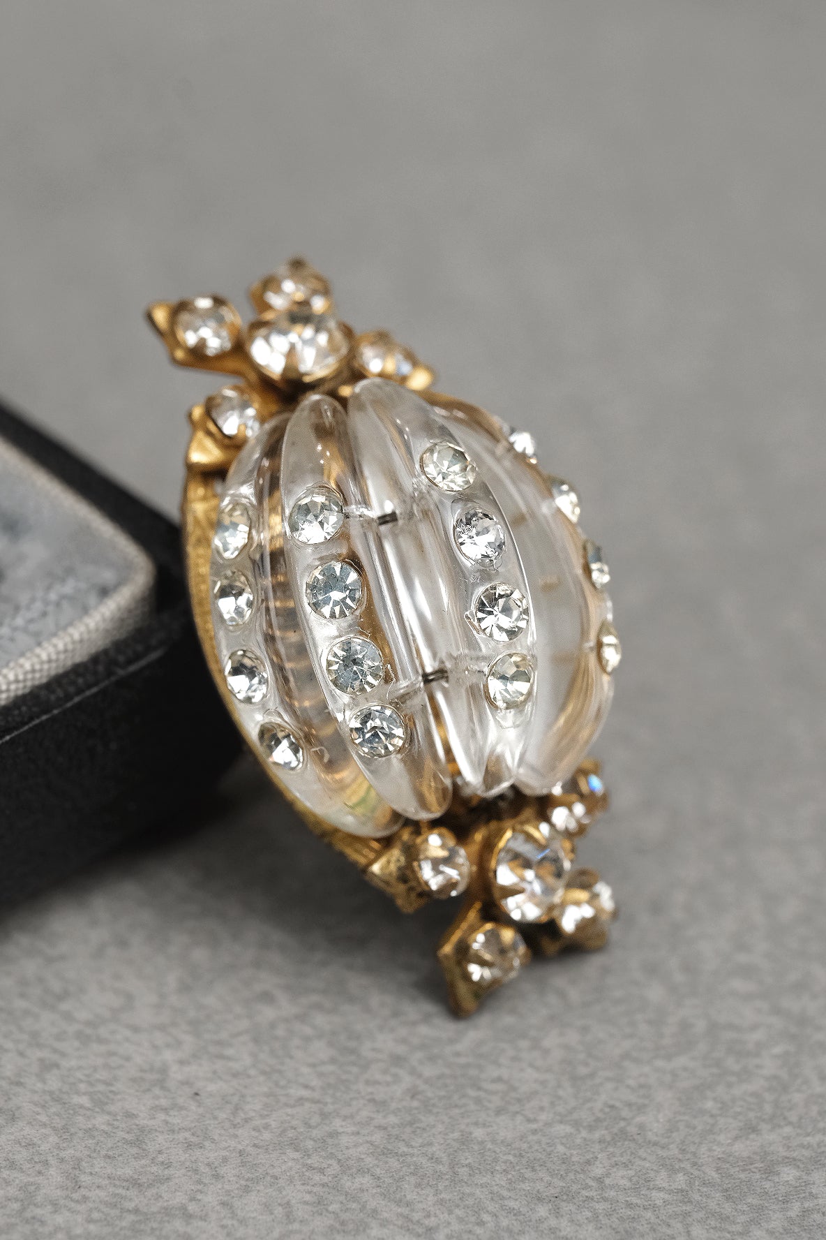 RARE Vintage 1940s Frank Hess for Miriam Haskell Signed Clear Glass Melon Bead Rhinestone Clip Earrings