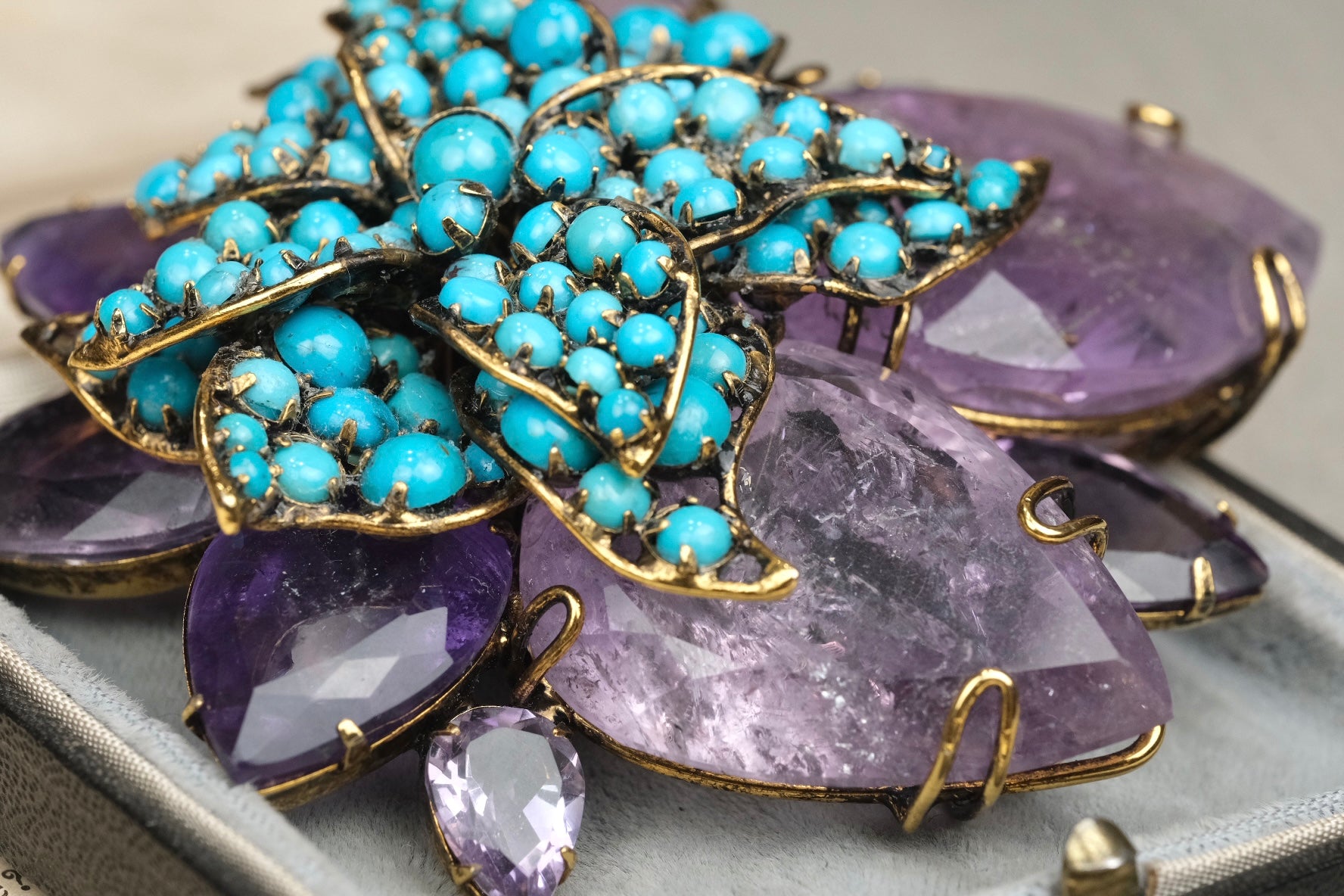 Vintage Iradj Moini Amethyst & Turquoise Brooch