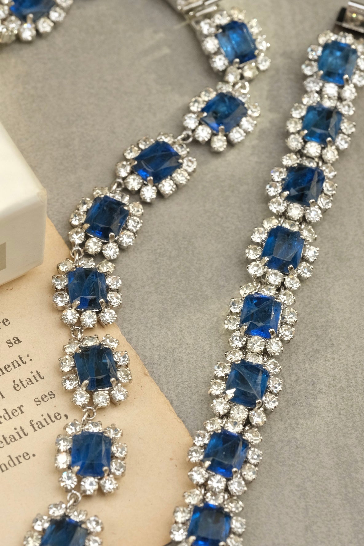 Vintage 70s Christian Dior Germany Sapphire Blue Flawed Glass Necklace & Bracelet