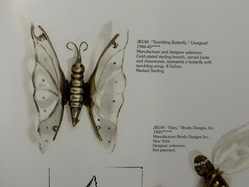 Rare Vintage 1940s Unsigned Jelly Belly Butterfly Brooch Trembler Wings Book Piece Similar