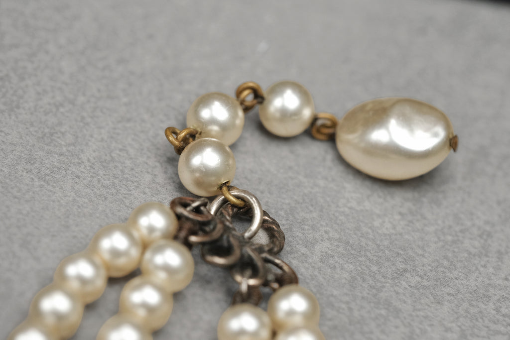 Vintage Louis Rousselet Glass Pearl Necklace & Matching Earrings Set