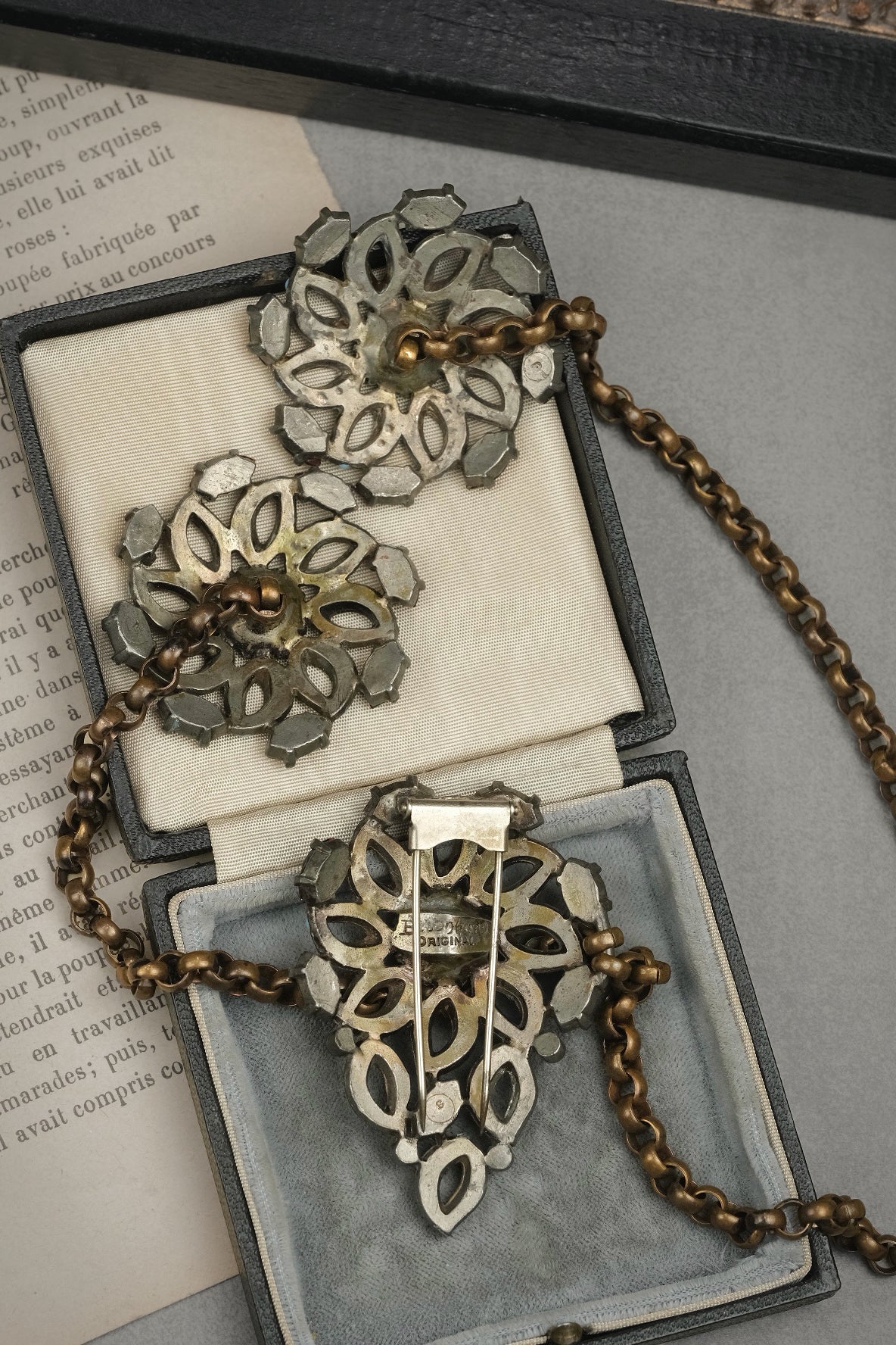 Rare 1930s Eisenberg Original Linked Dress Adornments – Book Piece, Fur Clip & Sew-On Ornaments