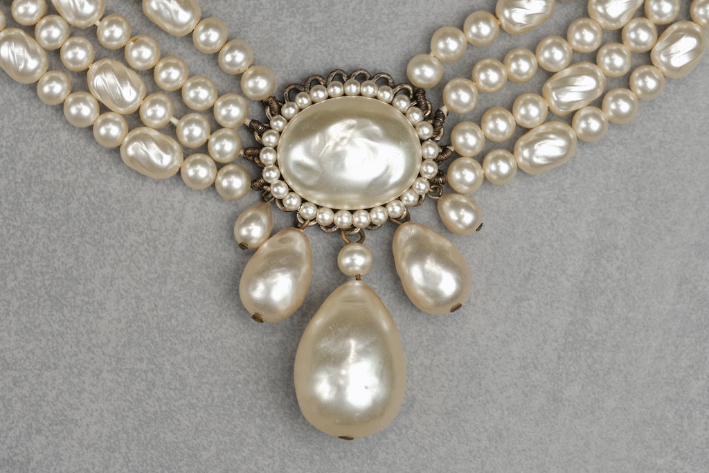 Vintage Louis Rousselet Glass Pearl Necklace & Matching Earrings Set