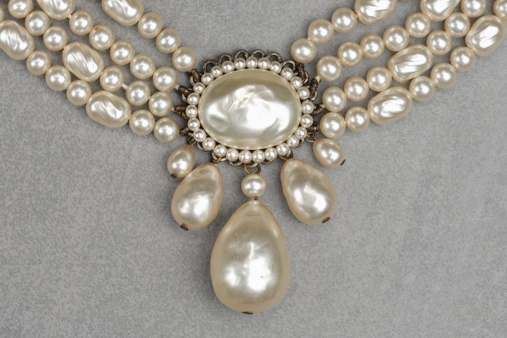 Vintage Louis Rousselet Glass Pearl Necklace & Matching Earrings Set
