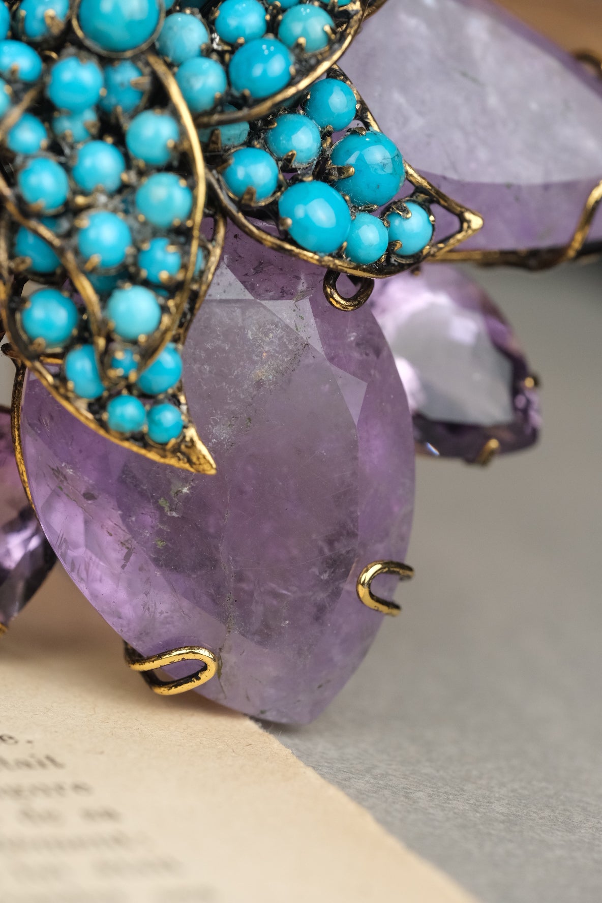Vintage Iradj Moini Amethyst & Turquoise Brooch