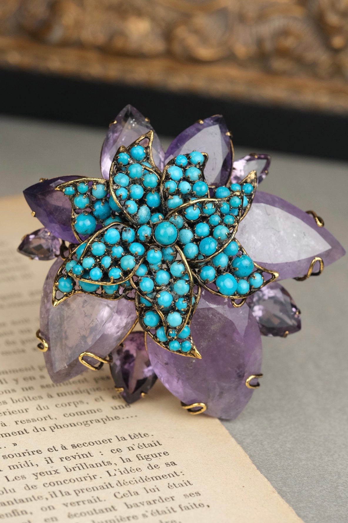 Vintage Iradj Moini Amethyst & Turquoise Brooch
