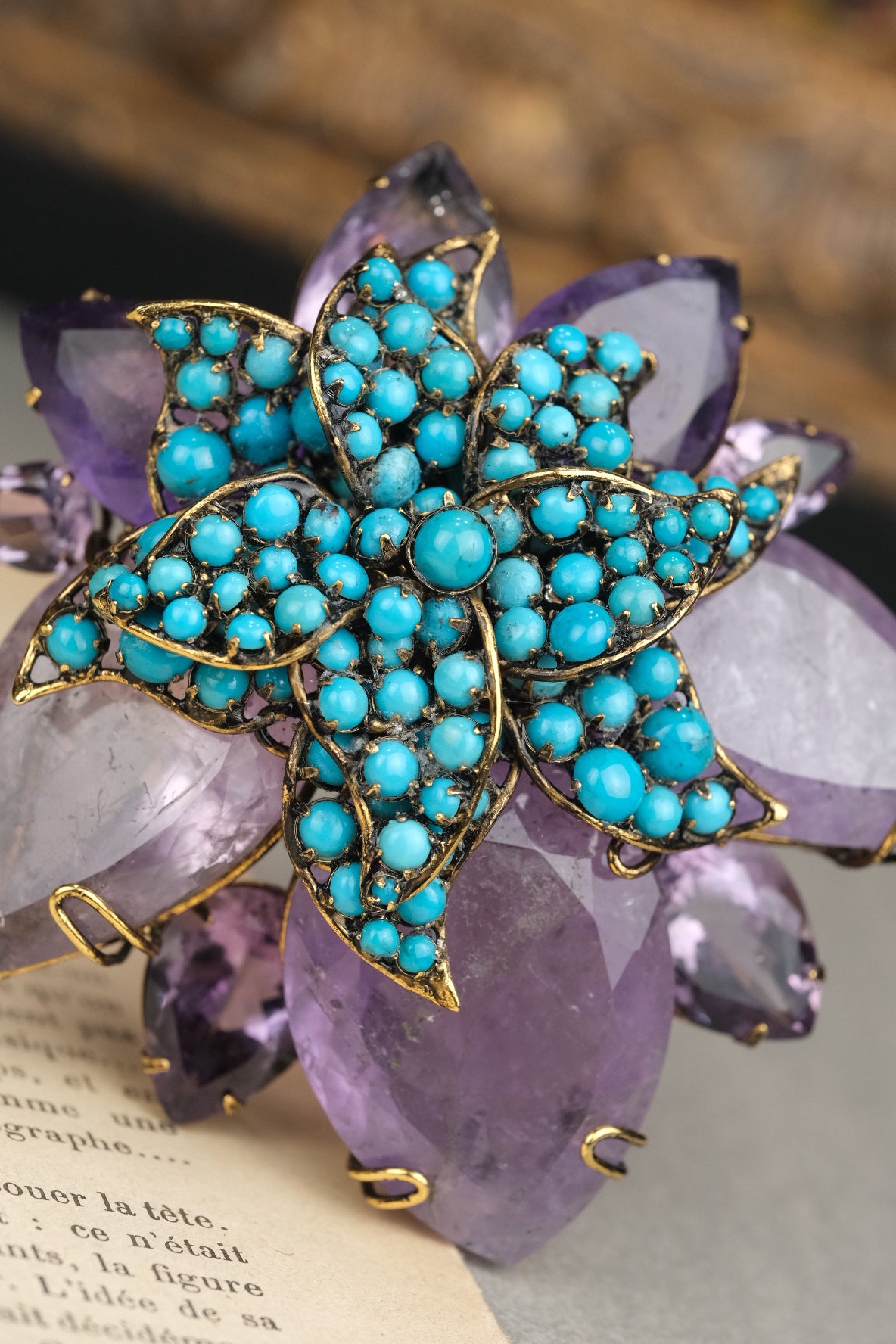 Vintage Iradj Moini Amethyst & Turquoise Brooch