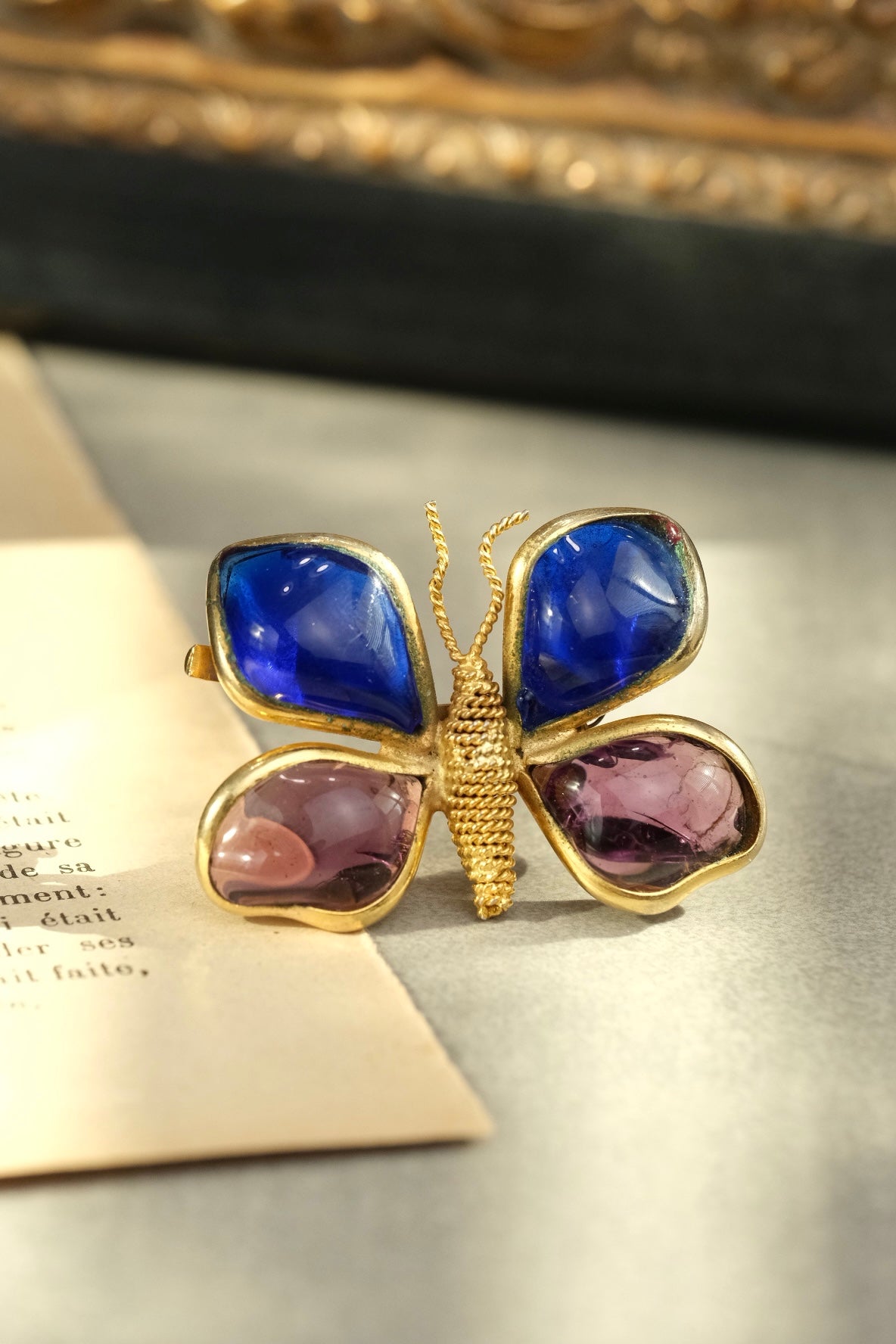 RARE Vintage early Yves Saint Laurent Gripoix Glass Butterfly Brooch